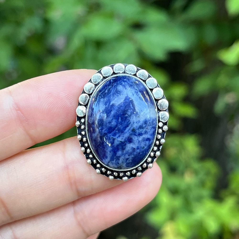 Size 7.75 925 silver plated sodalite ring 2268